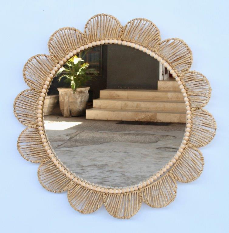 Round Scallop Cane Mirror